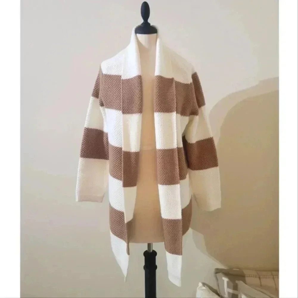 Ann Taylor Knitted Brown White Long Cardigan